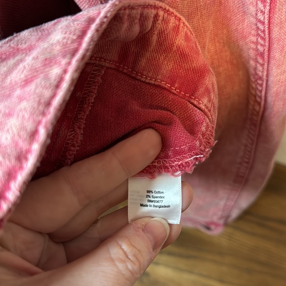 A.N.A Y2K Denim Jacket Cropped Fit Button-Up Front Functional Pocket Red/White L - Picture 5 of 6